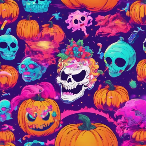 Pumpkin Little Monster movie poster，Cute little skeletons，plethora of colors，colorful，Highest image quality，Cinematic texture，A masterpiece，tmasterpiece，Fireworks in the background