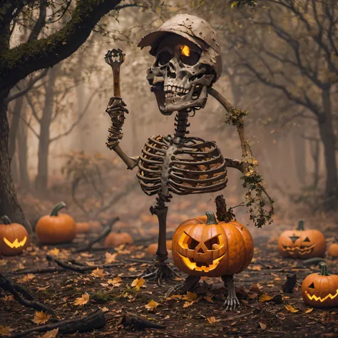 burger king openwork sandalwood material（best qualtiy，8k pumpkin burger king,masterpiece）when the skeleton pumpkin appears，only ...