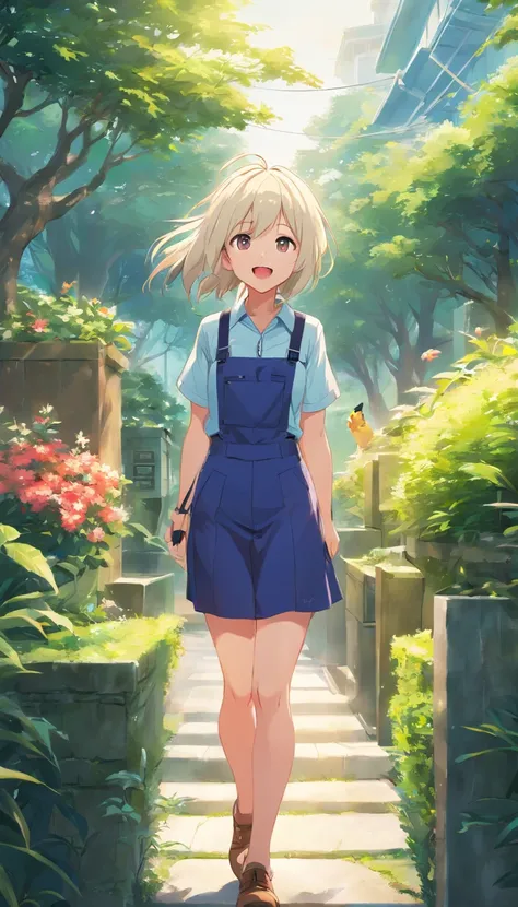 best qualtiy， tmasterpiece， 超高分辨率， realisticlying， 1 girl， long  white hair，Heterochromic pupils，Long legs，Suspenders，vivaciousness，Slightly drunk sticking out his tongue，trpical garden，wide angles