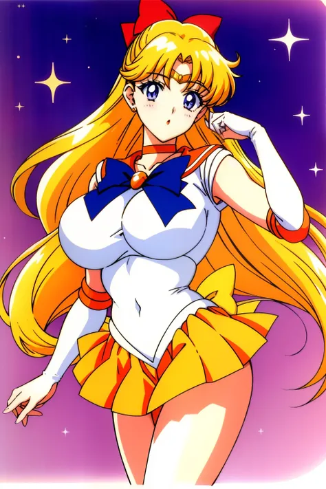 Sailor Senshi Uniform、Anime Aunt、A MILF、aino minako、sailorvenus、Orange Choker、Golden Choker、bow、Very long blonde woman、Blue-eyed woman、white glove、elbowgloves、Orange skirt、Golden skirt、rating:safe、solo、magical little girl、Orange sailor collar、Golden sailor...