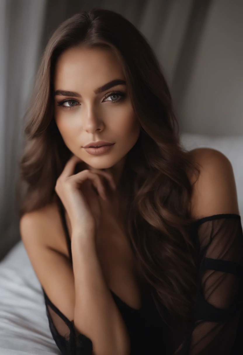 Arafed woman with black clothes, fille sexy aux yeux bruns, Portrait Sophie Mudd, cheveux bruns et grands yeux, selfie of a young woman, Yeux de chambre, Violet Myers, sans maquillage, maquillage naturel, looking straight at camera, Visage avec Artgram, Ma...