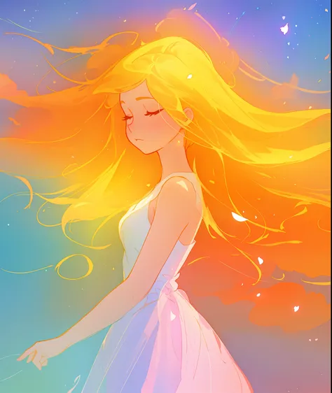 beautiful girl in white dress, fairy dress, long golden hair, watercolor illustration, inspired by Glen Keane, inspired by Lois van Baarle, disney art style, by Lois van Baarle, glowing aura around her, by Glen Keane, jen bartel, glowing lights! digital pa...