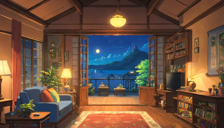 nighttime scene，Living room at home