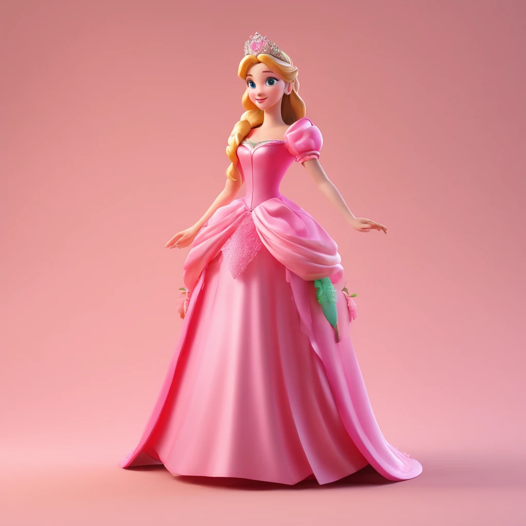 princesa aurora, In the size of a child, com vestido rosa, Disney Classics, Bright and delicate childlike traits,fundo limpo, Bom brilho, 3D rendering of,best quality