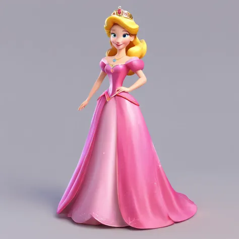 princesa aurora da disney, in the size of a 2-year-old, com vestido rosa, Disney Classics, childish traits, vestido Brilhante e delicado, fundo limpo, Bom brilho, Better quality 3D rendering