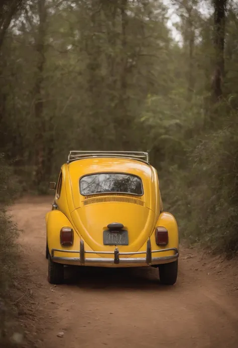 mistura de um fusca com um jeep renegate na cor amarelo manteiga