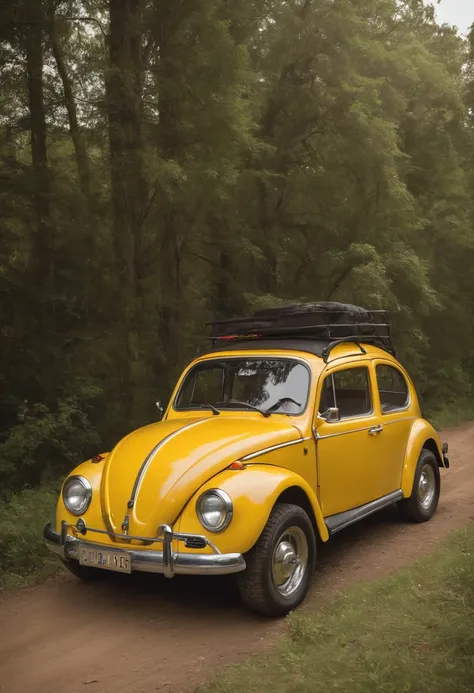 mistura de um fusca com um jeep renegate na cor amarelo manteiga