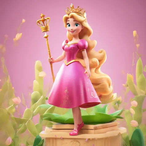 desenho cartoon, princesa aurora da disney, in the size of a 2-year-old, com vestido rosa, Disney Classics, childish traits