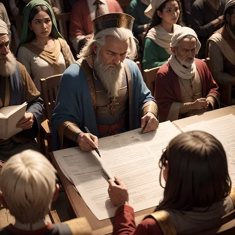 Moses taking a census of the entire congregation, according to their families, segundo a casa de seus pais, contando todos os homens, Nominalmente, head by head.