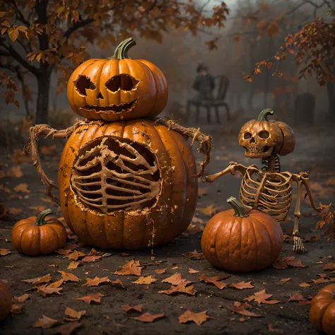 Burger King openwork sandalwood material（best qualtiy，8K Pumpkin Burger King,Masterpiece）When the skeleton pumpkin appears，Only heard, unseen，Pumpkin Burger King explodes，That whistle echoed for a long time，Its like a prelude to impending death，The image o...