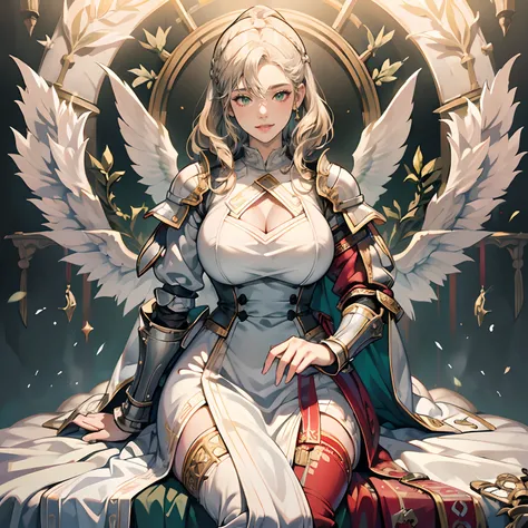 Women in Their 20s、angelicales、Angel Soldier、large white wings on the back、fantasy worlds、offcial art, unity 8k wall paper, ultra-detailliert, beautifly、Aesthetic, ​masterpiece, top-quality, Photorealsitic、detailed costume、depth of fields, Fantastic atmosp...