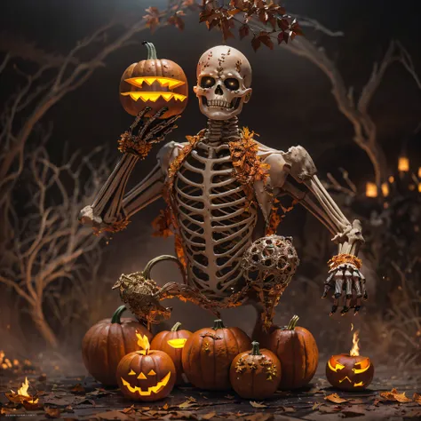 burger king openwork sandalwood material（best qualtiy，8k pumpkin burger king,masterpiece）when the skeleton pumpkin appears，only ...