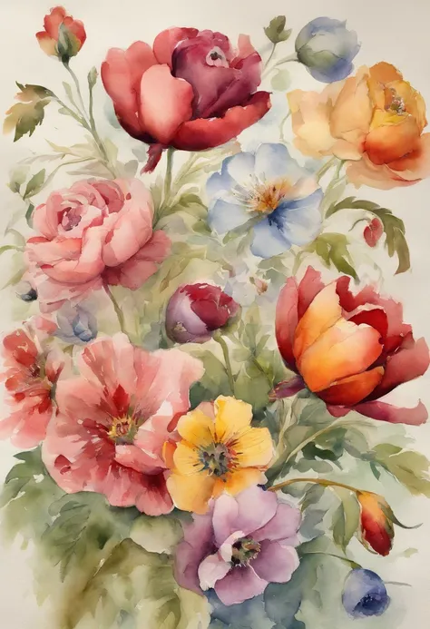 a painting of a bunch of flowers with watercolor paint, detailed watercolour, botanic watercolors, watercolor detailed art, canvas art print, detailed flowers, highly intricate, watercolor artwork of exotic, watercolor illustration, watercolor painting sty...