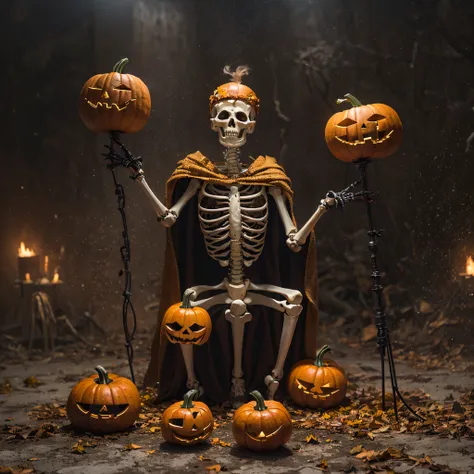 burger king openwork sandalwood material（best qualtiy，8k pumpkin burger king,masterpiece）when the skeleton pumpkin appears，only ...