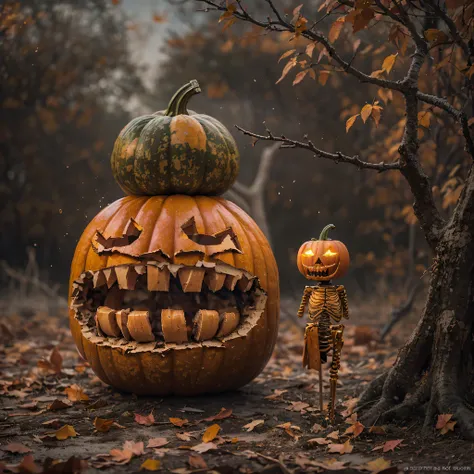 Burger King openwork sandalwood material（best qualtiy，8K Pumpkin Burger King,Masterpiece）When the skeleton pumpkin appears，Only heard, unseen，Pumpkin Burger King explodes，That whistle echoed for a long time，Its like a prelude to impending death，The image o...