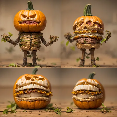 Burger King openwork sandalwood material（best qualtiy，8K Pumpkin Burger King,Masterpiece）When the skeleton pumpkin appears，Only heard, unseen，Pumpkin Burger King explodes，That whistle echoed for a long time，Its like a prelude to impending death，The image o...