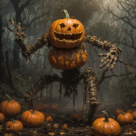 Burger King openwork sandalwood material（best qualtiy，8K Pumpkin Burger King,Masterpiece）When the skeleton pumpkin appears，Only heard, unseen，Pumpkin Burger King explodes，That whistle echoed for a long time，Its like a prelude to impending death，The image o...