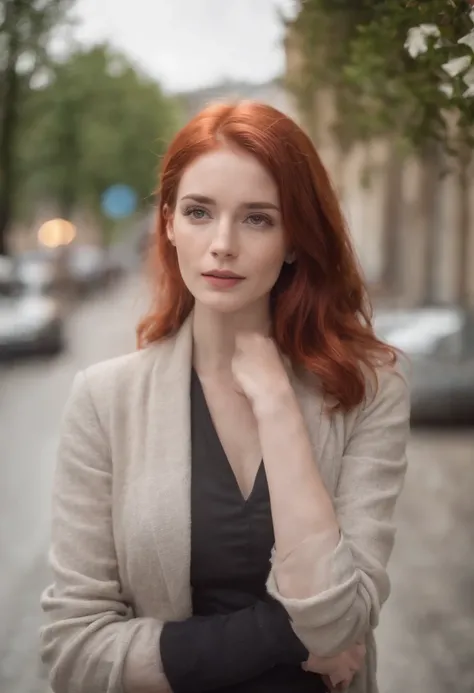 Red hair girl is doing planning with her for friends, short hairs, nu