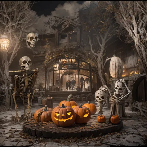 burger king openwork sandalwood material（best qualtiy，8k pumpkin burger king,masterpiece）when the skeleton pumpkin appears，only ...