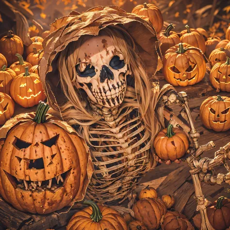 Burger King openwork sandalwood material（best qualtiy，8K Pumpkin Burger King,Masterpiece）When the skeleton pumpkin appears，Only heard, unseen，Pumpkin Burger King explodes，That whistle echoed for a long time，Its like a prelude to impending death，The image o...