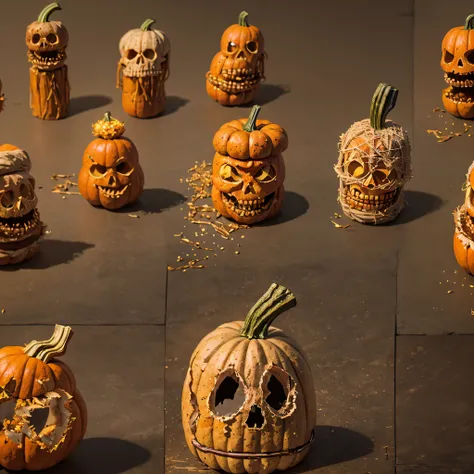 Burger King openwork sandalwood material（best qualtiy，8K Pumpkin Burger King,Masterpiece）When the skeleton pumpkin appears，Only heard, unseen，Pumpkin Burger King explodes，That whistle echoed for a long time，Its like a prelude to impending death，The image o...