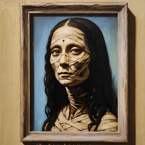 mummy, a desiccated mummy, Mona lisa, portrait, oil painting