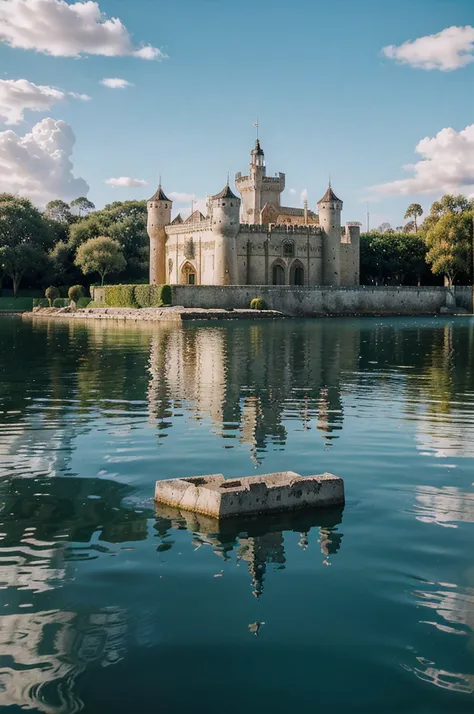 castelo arruinado de frente para um lago, where your reflection hits the water and reflects on it in your glory days