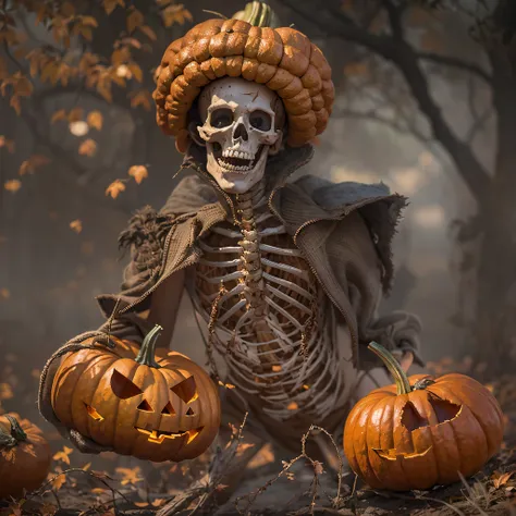 burger king openwork sandalwood material（best qualtiy，8k pumpkin burger king,masterpiece）when the skeleton pumpkin appears，only ...