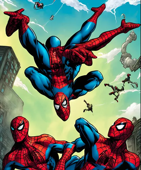 Spider-Man fighting green goblin in the sky