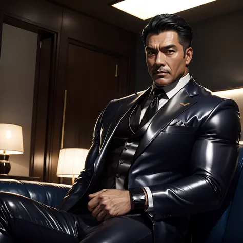 50 years old,daddy,shiny suit ,dad sat on sofa,k hd,in the office,big muscle, gay ,black hair,asia face,masculine,strong man,the...