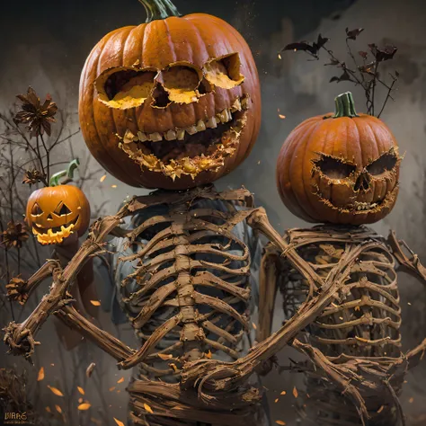 Burger King openwork sandalwood material（best qualtiy，8K Pumpkin Burger King,Masterpiece）When the skeleton pumpkin appears，Only heard, unseen，Pumpkin Burger King explodes，That whistle echoed for a long time，Its like a prelude to impending death，The image o...