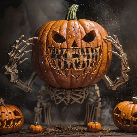 Burger King openwork sandalwood material（best qualtiy，8K Pumpkin Burger King,Masterpiece）When the skeleton pumpkin appears，Only heard, unseen，Pumpkin Burger King explodes，That whistle echoed for a long time，Its like a prelude to impending death，The image o...