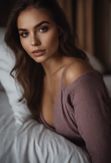 Arafed woman completely , latina, fille sexy aux yeux bruns, ultra realist, Meticulously detailed, Portrait Sophie Mudd, cheveux bruns et grands yeux, selfie of a young woman, Yeux de chambre, Violet Myers, sans maquillage, maquillage naturel, looking stra...