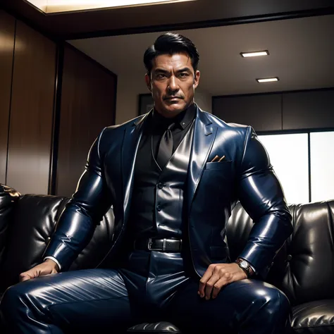 50 years old,daddy,shiny suit ,dad sat on sofa,k hd,in the office,big muscle, gay ,black hair,asia face,masculine,strong man,the...