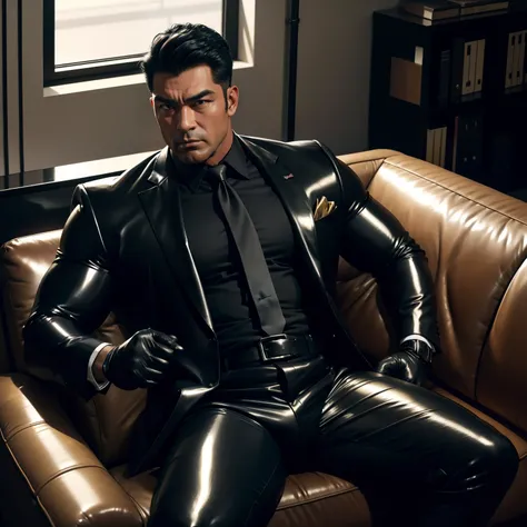 30 years old,daddy,shiny suit ,Dad sat on sofa,k hd,in the office,big muscle, gay ,black hair,asia face,masculine,strong man,the boss is,handsome,sex,leather gloves,lecherous dad,look straight ahead,dad is handsome,dad is handsome ,dad is  dad