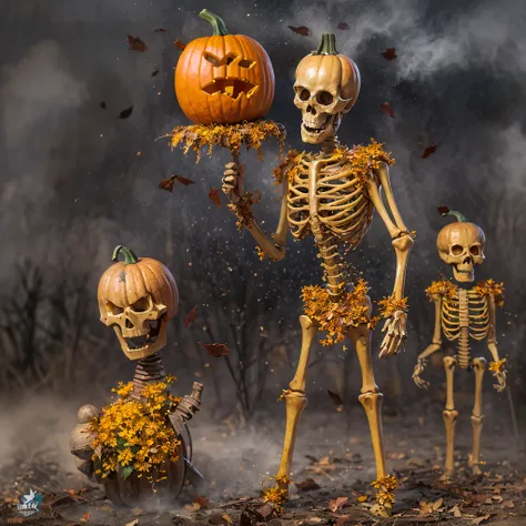 Burger King openwork sandalwood material（best qualtiy，8K Pumpkin Burger King,Masterpiece）When the skeleton pumpkin appears，Only heard, unseen，Pumpkin Burger King explodes，That whistle echoed for a long time，Its like a prelude to impending death，The image o...