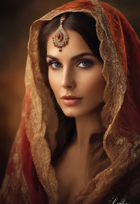 face of a beautiful woman, with a veil on her head, Jesus time clothes