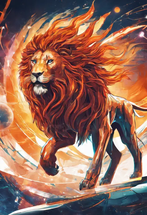 Lion with mane of fire, fundo branco