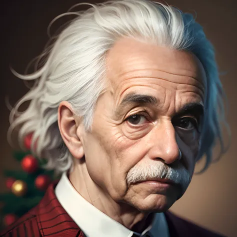 Albert Einstein in Christmas hat staring at the camera --auto --s2