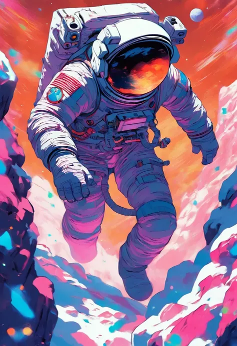 （Astronaut struggling to climb creative poster on snowy mountain）, （struggling：1.37），（Climbing：1.1），（Background with：This is a planet）, lonely astronaut, detailed astronaut, fully space suited, In space（on moon）, key art, inspired by Yoshihiko Wada, Offici...