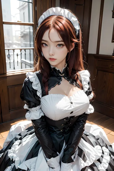 the woman, (european citizenship: 1.2) in a black and white outfit posing for a photo, maiden! dress, anime girl cosplay, anime ...