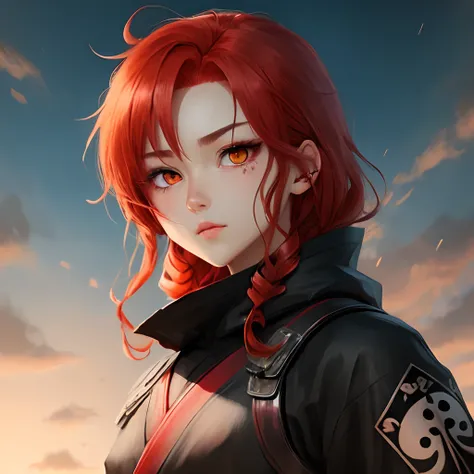 Two eye colors crimson red hair anime ninja