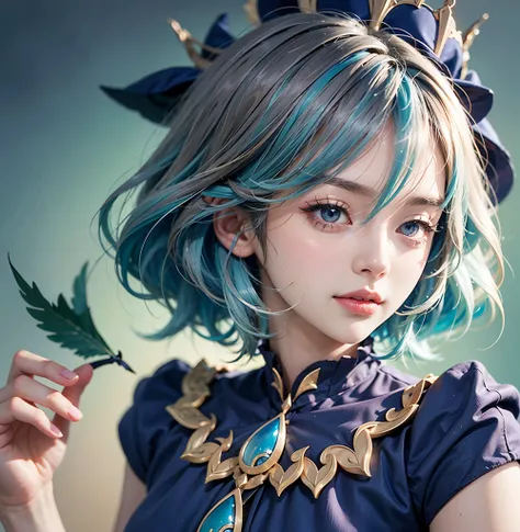 Anime girl with blue hair and blue dress with feathers, Detailed digital anime art, Extremely detailed Artgerm, Art germ on ArtStation Pixiv, 8K high quality detailed art, Art germ. anime illustration, Fanart Meilleure ArtStation, Art germ. High detail, by...