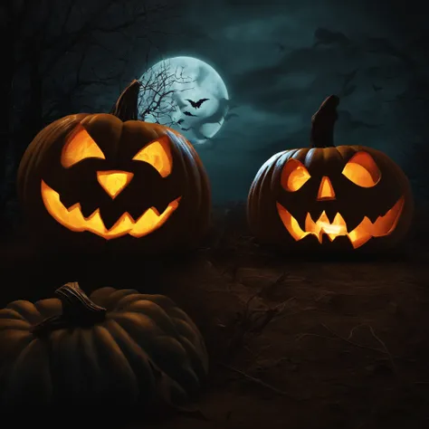 Halloween, haunted pumpkins, with witches left in the darkness, dry trees and a scary cartel, UHD