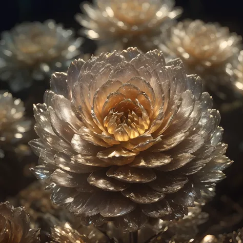 crystal blossom flower,
fantasy, galaxy, transparent, 
shimmering, sparkling, splendid, colorful, 
magical photography, dramatic lighting, photo realism, ultra-detailed, 4k, Depth of field, High-resolution