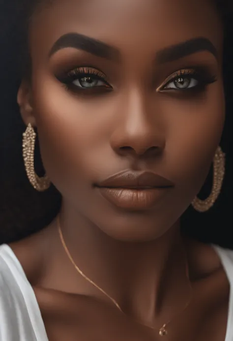 Femme  africaine, fille sexy aux yeux bruns, ultra realist, Meticulously detailed, Portrait jasmin grant, cheveux bruns et noir et grands yeux, selfie of a young woman, Yeux de chambre, sans maquillage, maquillage naturel, looking straight at camera, Visag...