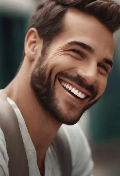 Smiling Man Illustration, without beard, very short hair, sorriso insano, Homem de pele marrom com um sorriso gigante, sem barba, cara de parvo happily smiling at the camera, sorriso atrevido e parvo, hes smiling, sorriso muito grande, Macho sorridente, fo...