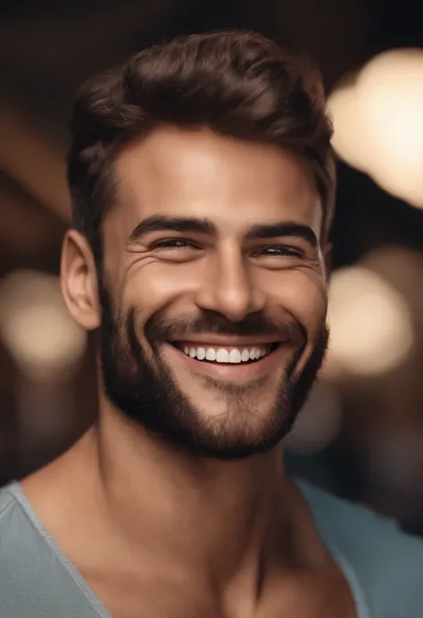 Smiling Man Illustration, without beard, very short hair, sorriso insano, Homem de pele marrom com um sorriso gigante, sem barba, cara de parvo happily smiling at the camera, sorriso atrevido e parvo, hes smiling, sorriso muito grande, Macho sorridente, fo...