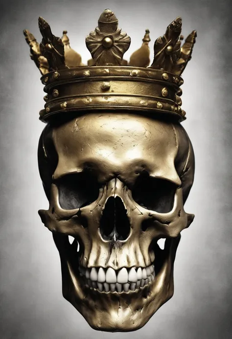 Skull with golden crown on its head and crumbling jaw only takes up 40% of screen