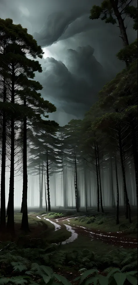 Um papel de parede, In a forest thats going through a storm